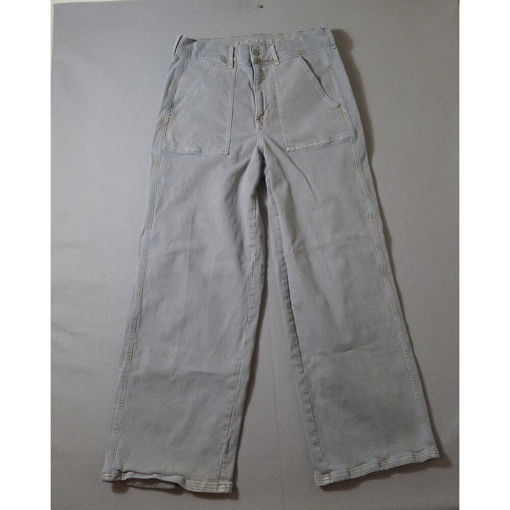 American Eagle Skater Jean Women 12 30x30 Gray Wide Leg Baggy Utility Y2K Grunge